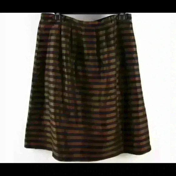 Madewell Stripe Black and Brown Linen/Silk Lined Pockets Office Holiday Skirt XS - Picture 3 of 4